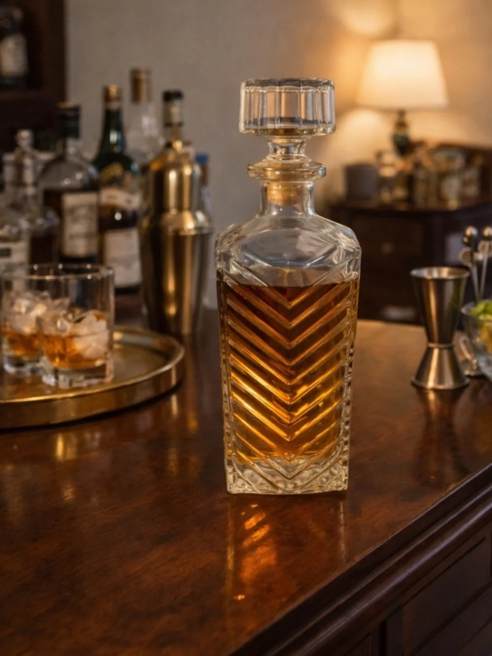 Vintage Art Deco Glass Liquor Decanter Bottle